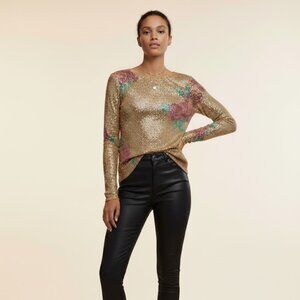 Free People Gold Rush Sequin Floral Long Sleeve